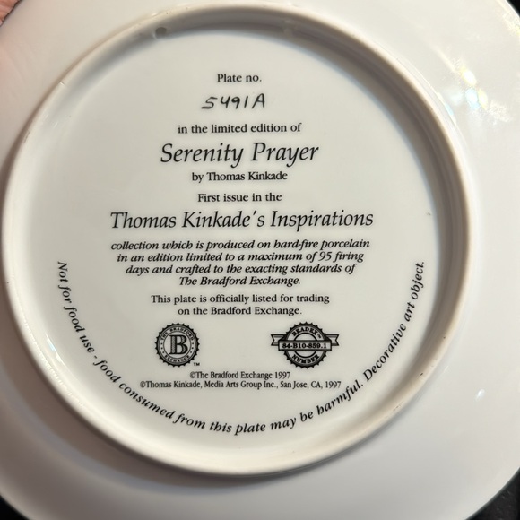 Vintage 1997 Thomas Kincade Serenity Prayer Collectible Ceramic Plate - Picture 8 of 9